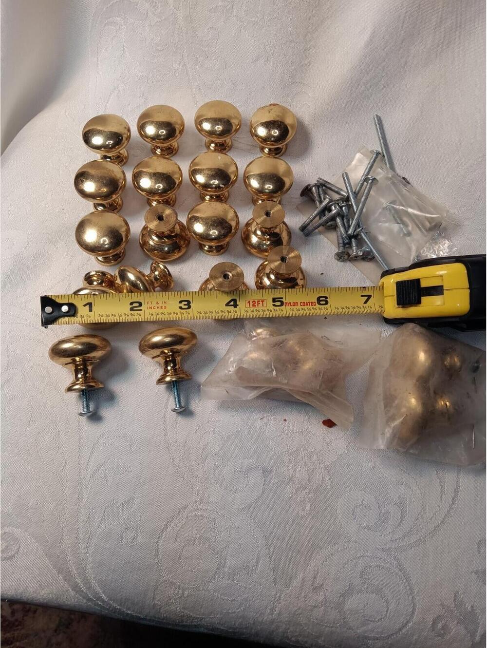Lot Of 22 solid brass Mushroom Cabinet Knobs  And hardware Vintage